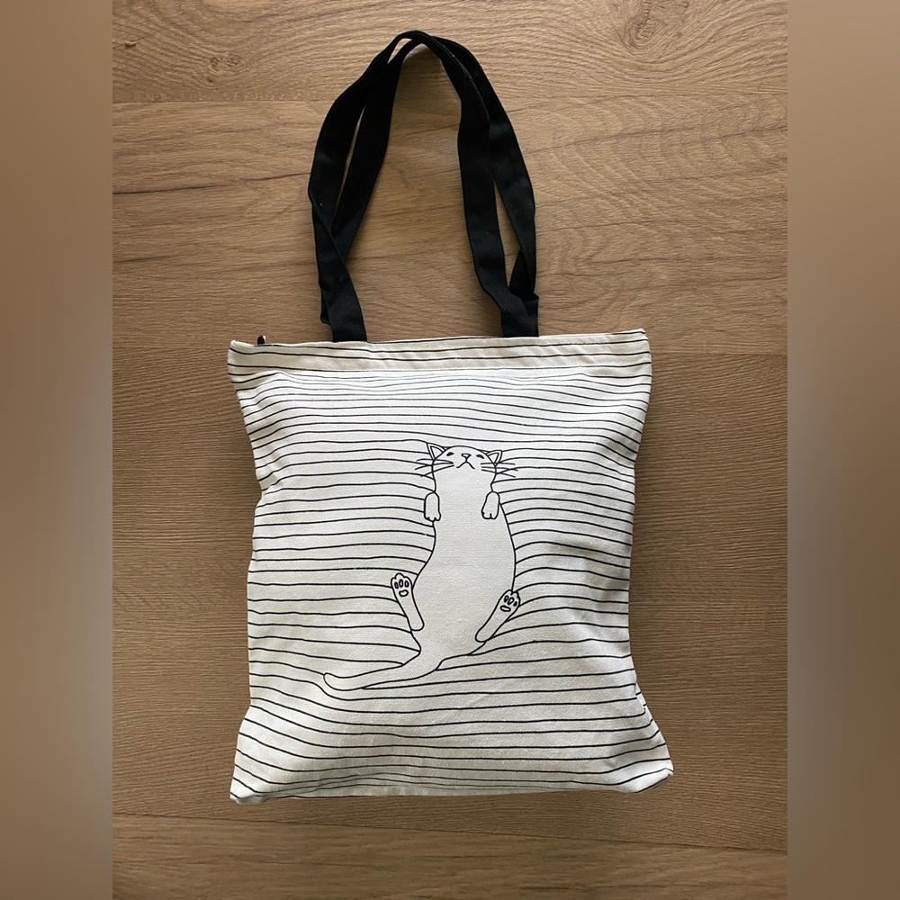 Belly up cat canvas tote bag